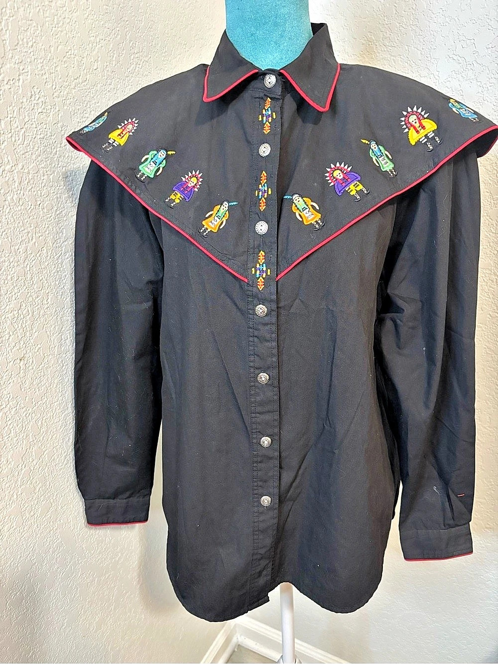 Vintage Unisex Embroidered Western Rodeo Cowboy Cowgirl Shirt Black